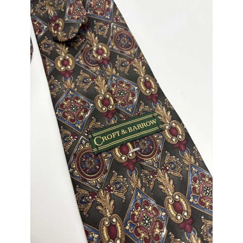 Vintage‎ Croft and Barrow Tie Necktie Paisley Abstract 58” Multicolor Silk